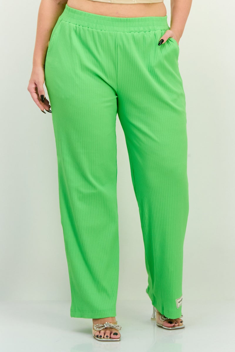 The Giving Movement Women Regular Fit Wide Leg Textured Palazzo Pants, Green - Image 1