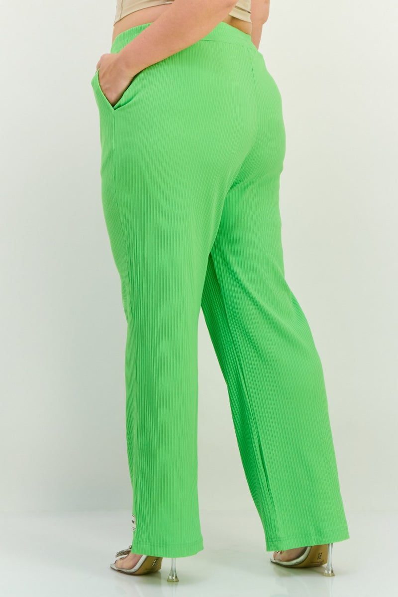 The Giving Movement Women Regular Fit Wide Leg Textured Palazzo Pants, Green - Image 3