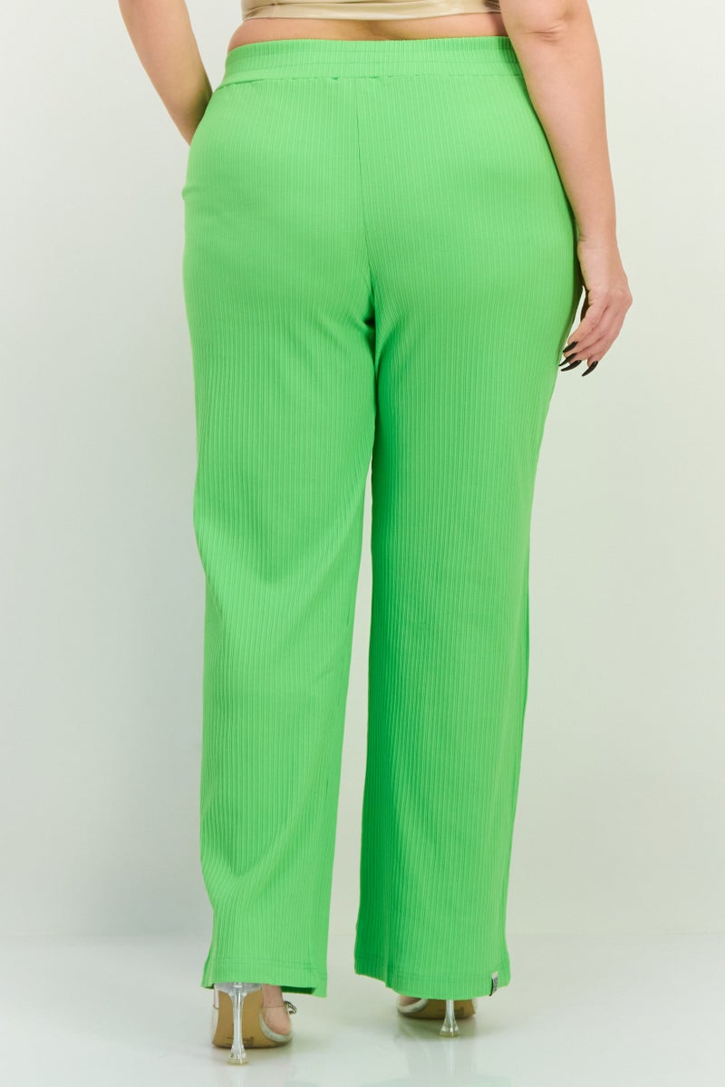 The Giving Movement Women Regular Fit Wide Leg Textured Palazzo Pants, Green - Image 2