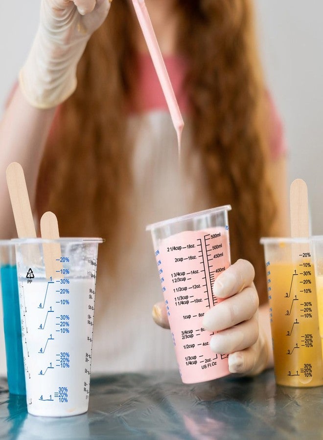 Tinsky 50 PACK Plastic Paint Mixing Cups, 20 oz (600ml) Disposable Liquid Measuring Cups with 50 Wooden Mixing Sticks, Measurement ratios: 2:1, 3:1, 4:1, Perfect for Epoxy Resin, Paint Mixing - Image 3