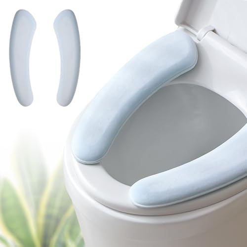 Iensen Thick and Elastic Toilet Seat Cover – Washable & Reusable with Double-Sided Hook and Loop Fastener for Easy Attachment – Cushioned Mat with Thick Sponge for Extra Comfort (Blue) - Image 1