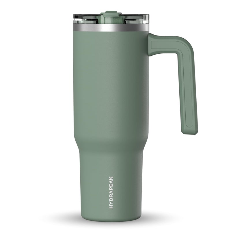 Hydrapeak Voyager 32 oz Tumbler with Handle and Straw Lid  Reusable Stainless Steel Water Bottle Travel Mug Cupholder Friendly  Insulated Cup Sage Leaf