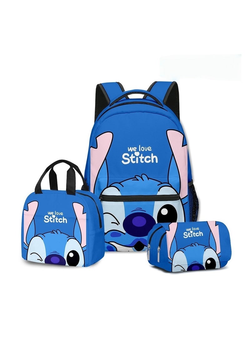 Stitch Student School Bag Children's Lunch Bag Pencil Case Three-Piece Set 30*40*17cm