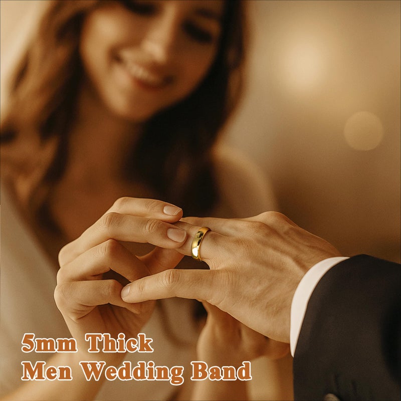 Poxtex Size 5 Gold Promise Engagement Wedding Band Rings for Women, Non Tarnish 14K Gold Plated Anillos for Stacking, Thin Dome Bands Set Comfort Fit 3Pcs 1mm 3mm 5mm - Image 4