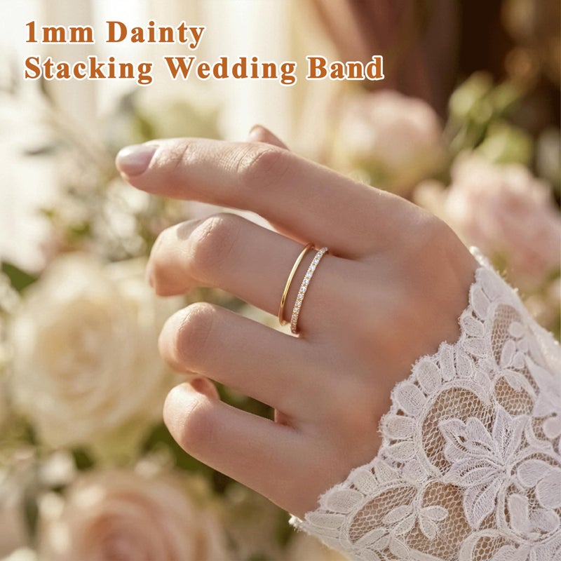 Poxtex Size 5 Gold Promise Engagement Wedding Band Rings for Women, Non Tarnish 14K Gold Plated Anillos for Stacking, Thin Dome Bands Set Comfort Fit 3Pcs 1mm 3mm 5mm - Image 2