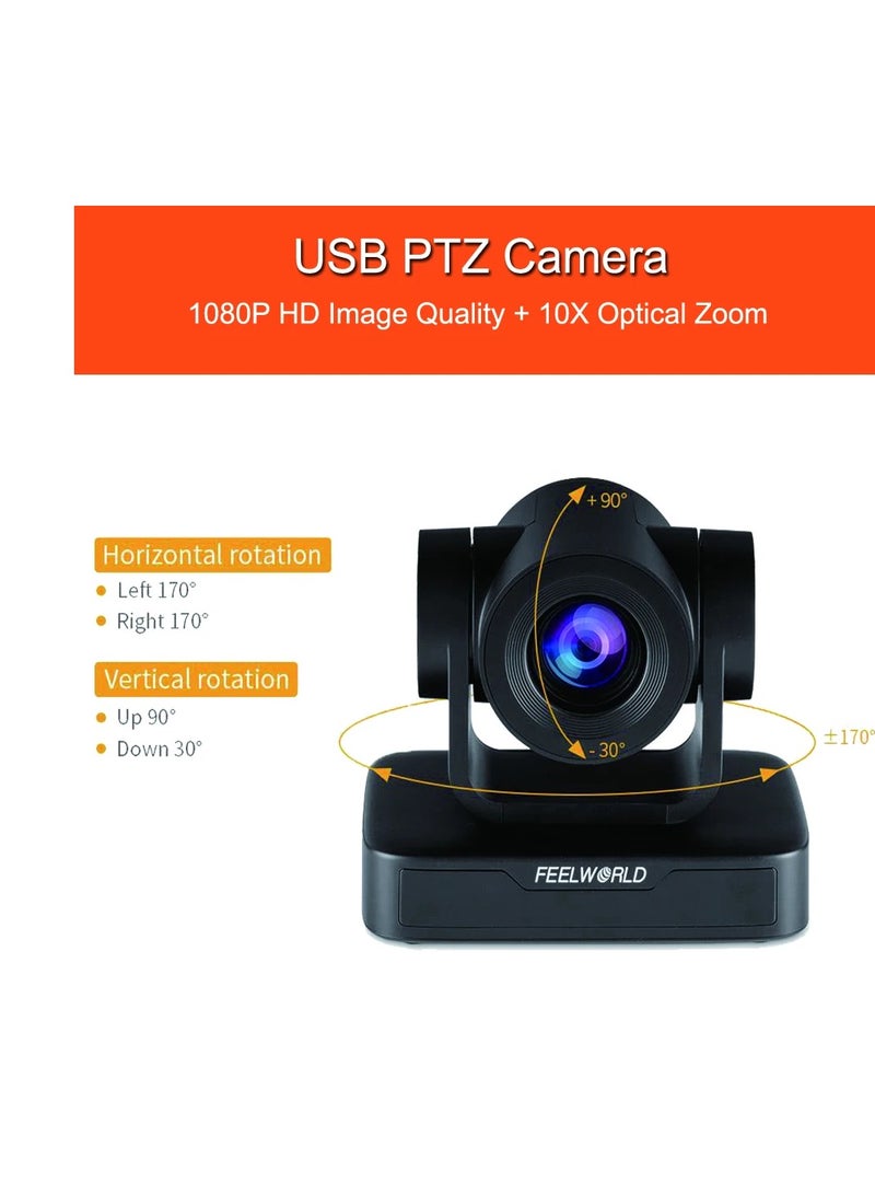 فيل وورلد كاميرا مؤتمرات فيديو FEELWORLD USB10X PTZ مع زووم بصري 10X USB 2.0 Full HD 1080P دعم البث المباشر تكبير Youtube وغيرها - Image 3