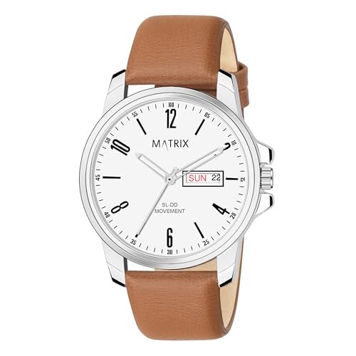 Matrix Hype Collection Day & Date Analogue Wrist Watch with Leather Strap for Men & Boys (White) - Image 3