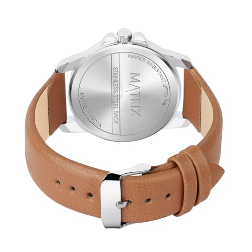 Matrix Hype Collection Day & Date Analogue Wrist Watch with Leather Strap for Men & Boys (White) - Image 5