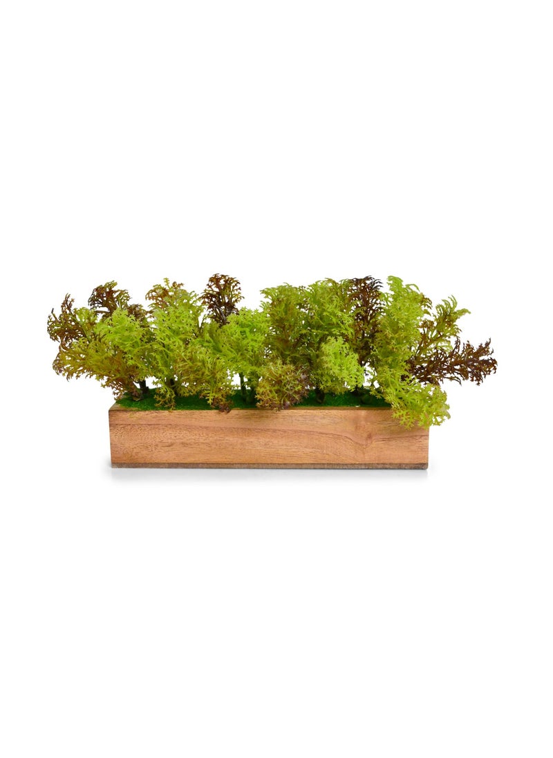 fancymart fancymart Artificial Plant Leaves in a Stylish Wooden Planter Perfect Home Dcor Item Height 11cm x Width 205cm  - Image 1