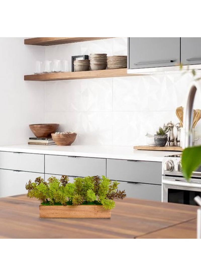 fancymart fancymart Artificial Plant Leaves in a Stylish Wooden Planter Perfect Home Dcor Item Height 11cm x Width 205cm  - Image 2