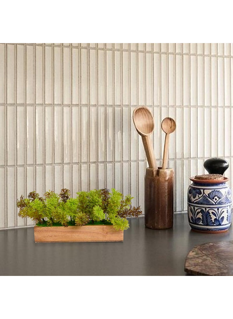 fancymart fancymart Artificial Plant Leaves in a Stylish Wooden Planter Perfect Home Dcor Item Height 11cm x Width 205cm  - Image 5