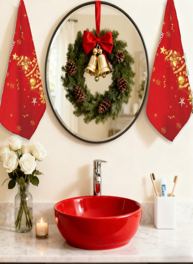 GOLDCROW 2Pc Red Gold Merry Christmas Hand Towels Happy New Year Hand Towels with Snowflake Tree for Family Bathroom Home Hotel Gym Spa Yoga Kitchen Xmas Party New Year Decorations - Image 5