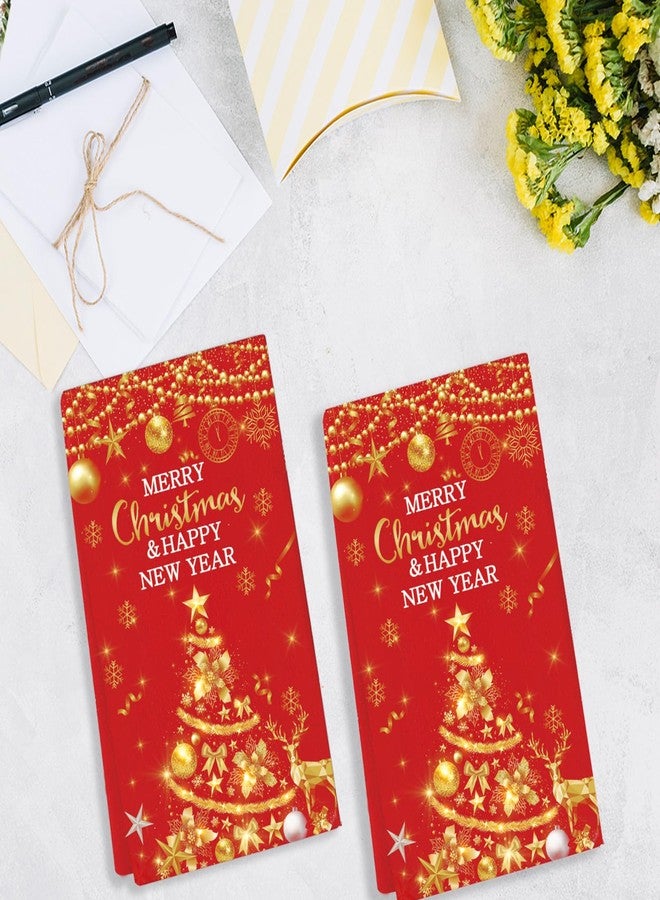 GOLDCROW 2Pc Red Gold Merry Christmas Hand Towels Happy New Year Hand Towels with Snowflake Tree for Family Bathroom Home Hotel Gym Spa Yoga Kitchen Xmas Party New Year Decorations - Image 2