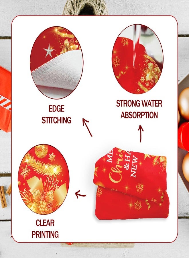 GOLDCROW 2Pc Red Gold Merry Christmas Hand Towels Happy New Year Hand Towels with Snowflake Tree for Family Bathroom Home Hotel Gym Spa Yoga Kitchen Xmas Party New Year Decorations - Image 4