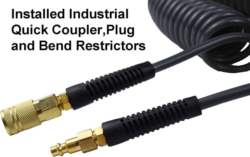 YOTOO Polyurethane Recoil Air Hose 3/8" Inner Diameter by 25' Long with Bend Restrictor and Quick Coupler, Gray - Image 5