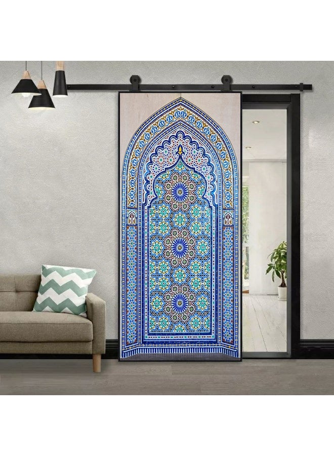 NIBEMINENT 3D Door Stickers for Interior Doors Moroccan Style Ancient Water Fountain with Colorful Mosaic Tiles Vinyl Removable Self Adhesive Door Poster Wallpaper Mural Decals for Bedroom 95 x 215 cm - Image 1