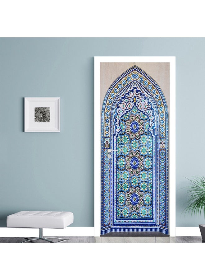 NIBEMINENT 3D Door Stickers for Interior Doors Moroccan Style Ancient Water Fountain with Colorful Mosaic Tiles Vinyl Removable Self Adhesive Door Poster Wallpaper Mural Decals for Bedroom 95 x 215 cm - Image 2