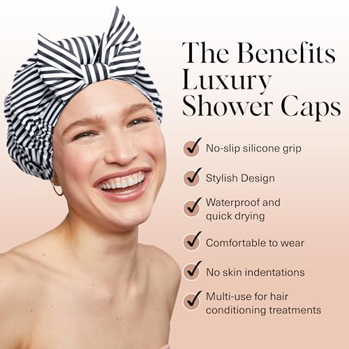 Kitsch Luxury Shower Caps for Women Reusable Waterproof Large Shower Cap for Women Nonslip Quickdry Hair Cap for Long and Short Hair Comfortable and Stylish Design Stripe - Image 3