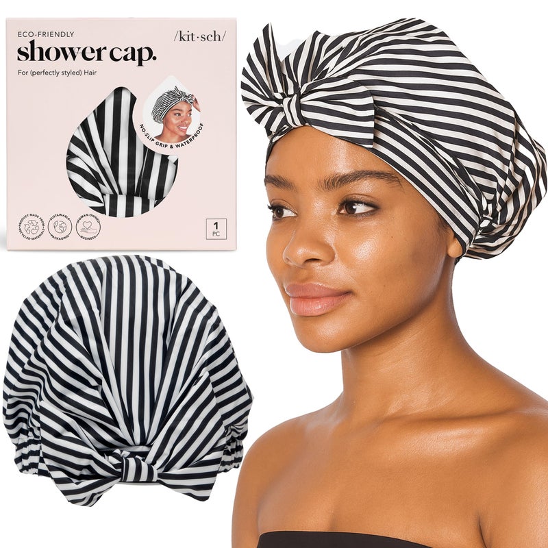 Kitsch Luxury Shower Caps for Women Reusable Waterproof Large Shower Cap for Women Nonslip Quickdry Hair Cap for Long and Short Hair Comfortable and Stylish Design Stripe - Image 2