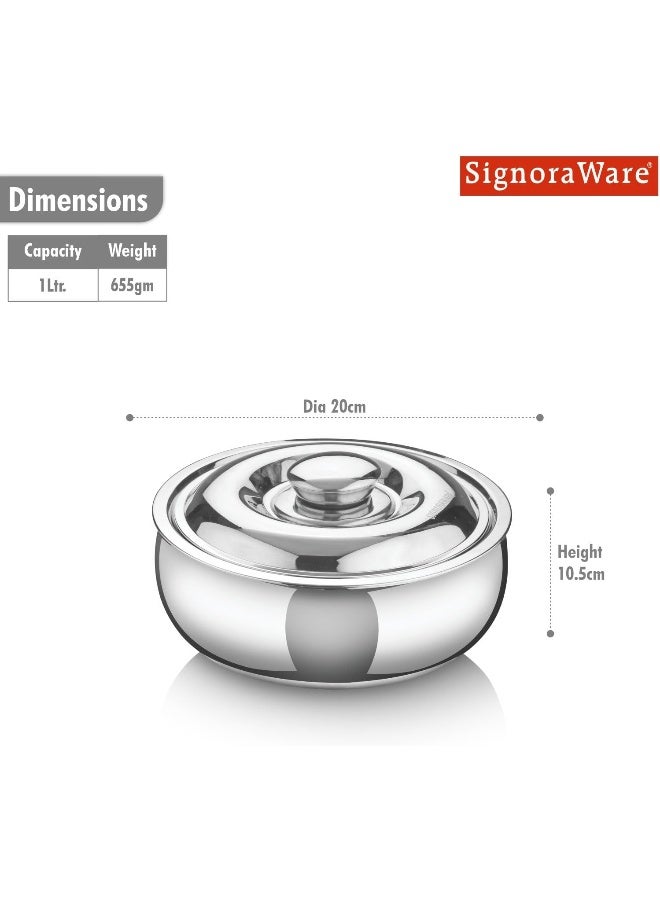 Signoraware Casserole Serving Bowl Container with Coaster, Insulated Stainless Steel - Image 3