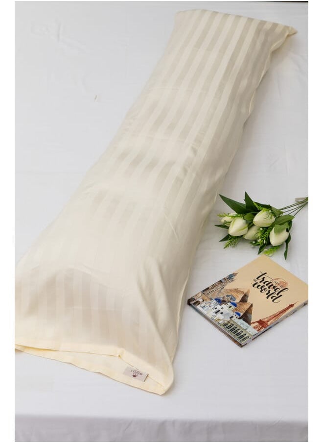 محلة - مجموعة أغطية وسائد طويلة - ساتان - قطعتين - أووف وايت - 120*45cm - قطن مصري 100‎% - Image 1