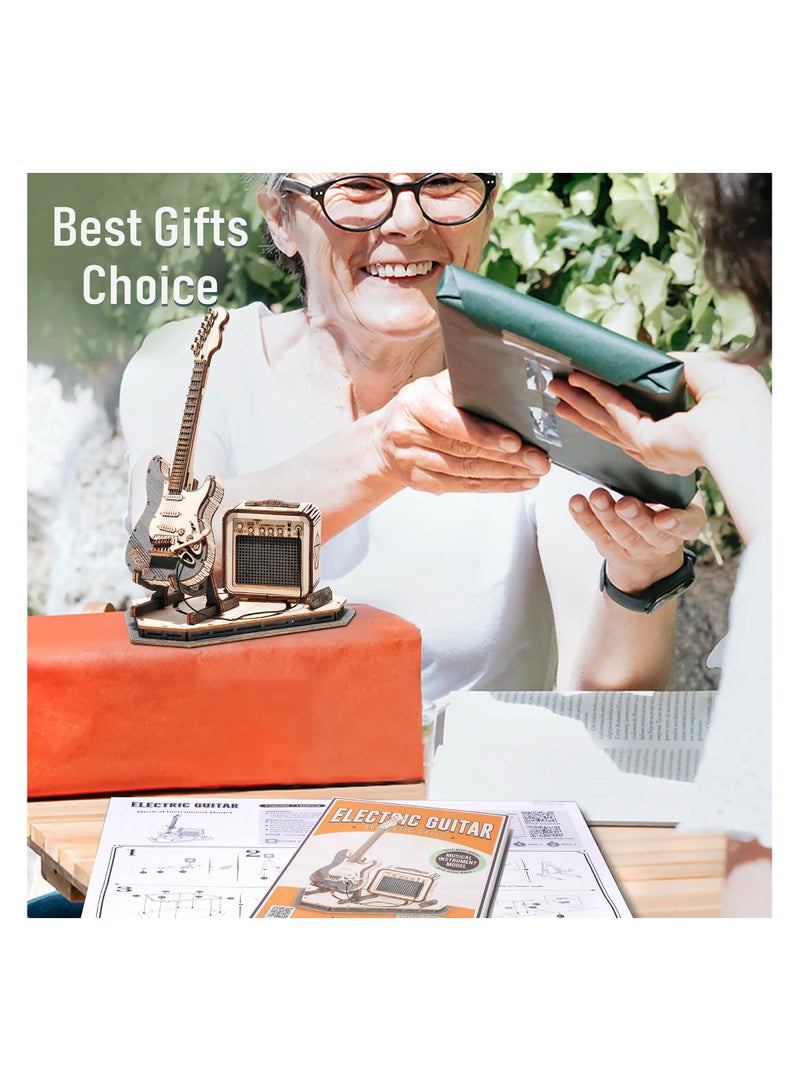 SYOSI ألغاز ثلاثية الأبعاد جيتار للبالغين، صناديق موسيقية خشبية - نماذج أدوات التشيلو الخشبية للبالغين، مجموعة نموذج خشبي افعلها بنفسك للبالغين للبناء، مشروع لعبة المكتبية الجيتار الكهربائي STEM، هدايا عيد الميلاد للهوايات - Image 4