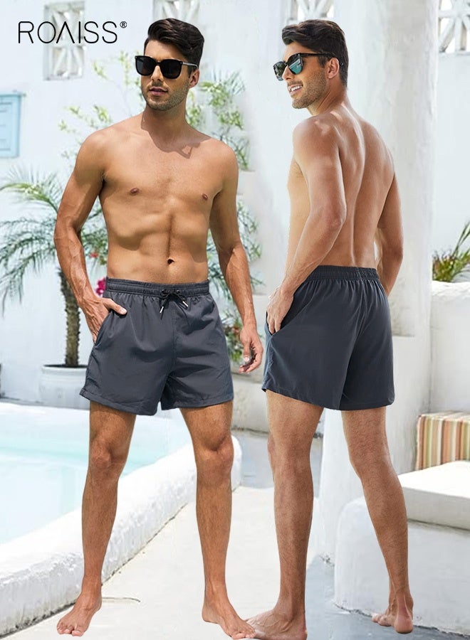 roaiss Running Fitness Pants for Men Summer Quick Drying Tight Casual Beach Shorts Men's Bathing Suits with Pockets Surfing Swimming Trunks with Compression Liner 2 in 1 Grey  - Image 3