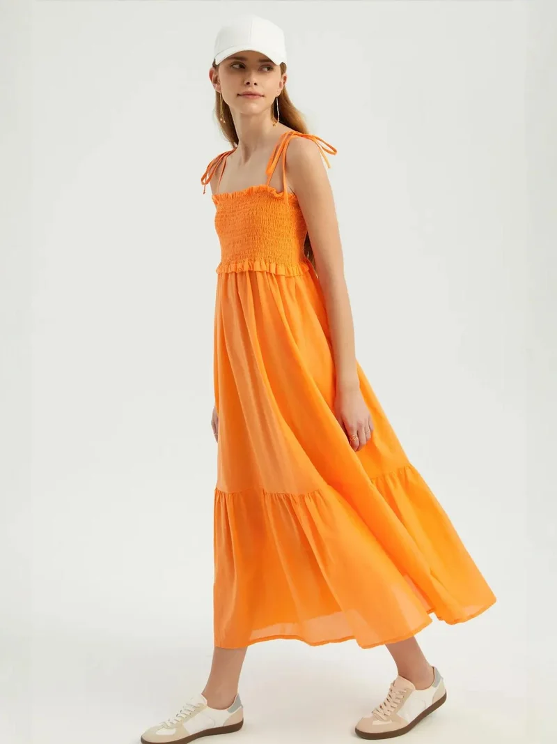 HICCUP Square Neck Tiered Maxi Dress with a Tie Strap