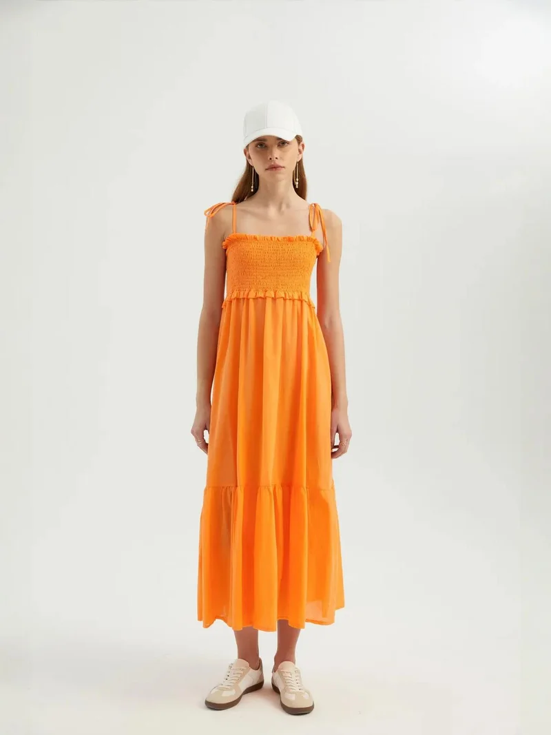 HICCUP Square Neck Tiered Maxi Dress with a Tie Strap