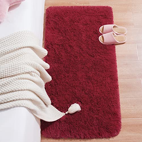 Chicrug سجادة تشيكروغ الناعمة لغرفة النوم وغرفة المعيشة، سجادة فخمة وطرية 2x4 قدم، سجادة عداء شعرية غير متساقطة للأطفال وغرفة الفتيات، لون أحمر نبيذي - Image 3
