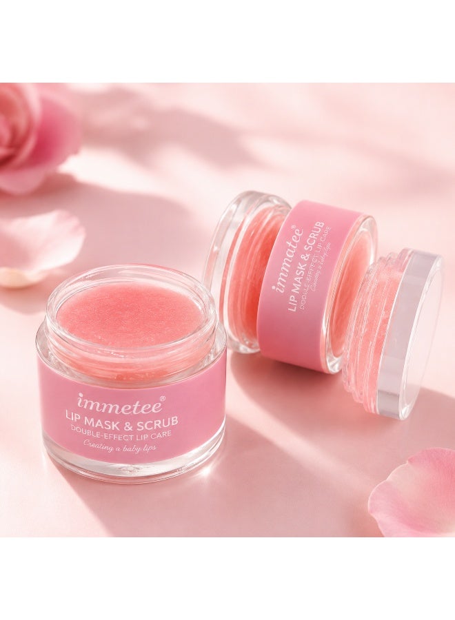 Immetee Lip Scrub & Lip Mask 2-in-1, Exfoliating Lip Scrub for Dead Skin Removal, Deep Moisturizing Lip Mask for Dry & Cracked Lips, Nourishing Lip Care with Applicator Brush - Image 1