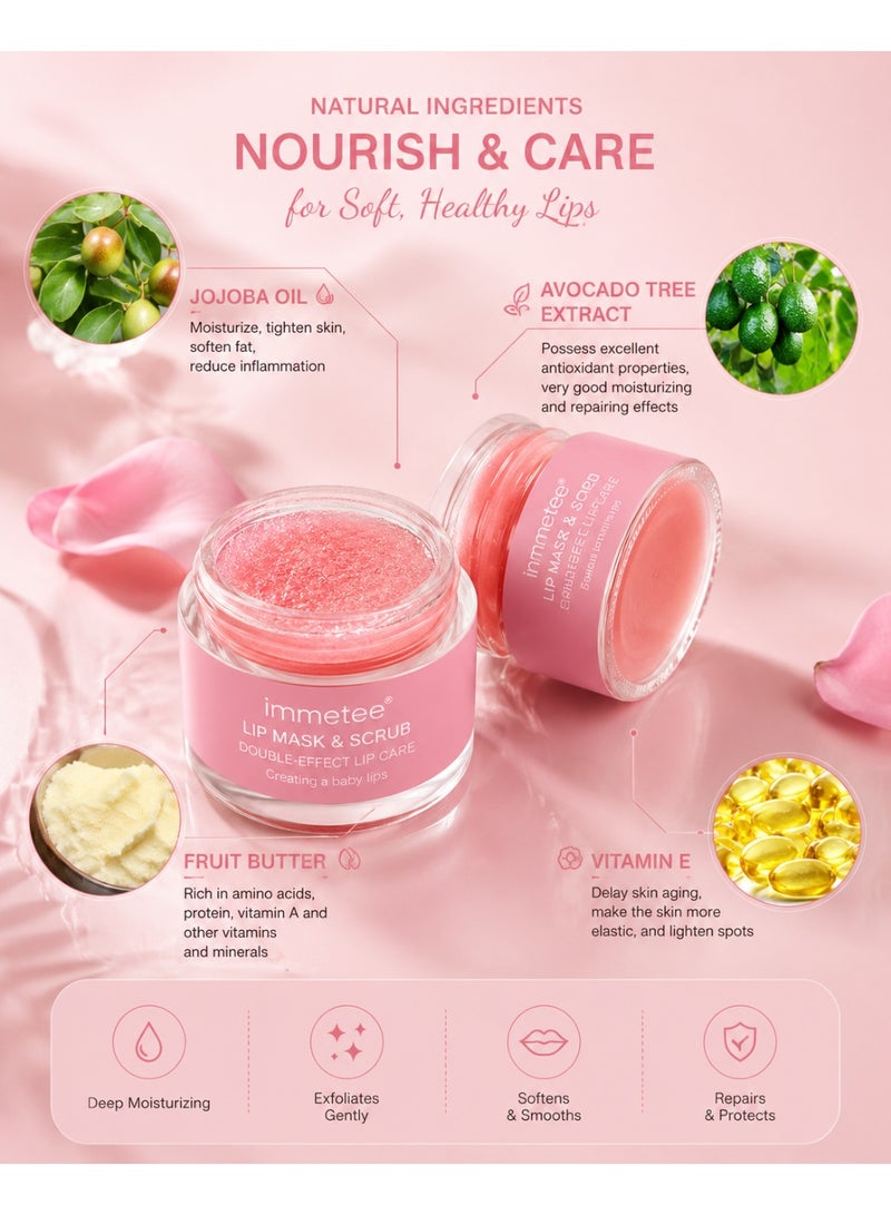 Immetee Lip Scrub & Lip Mask 2-in-1, Exfoliating Lip Scrub for Dead Skin Removal, Deep Moisturizing Lip Mask for Dry & Cracked Lips, Nourishing Lip Care with Applicator Brush - Image 5