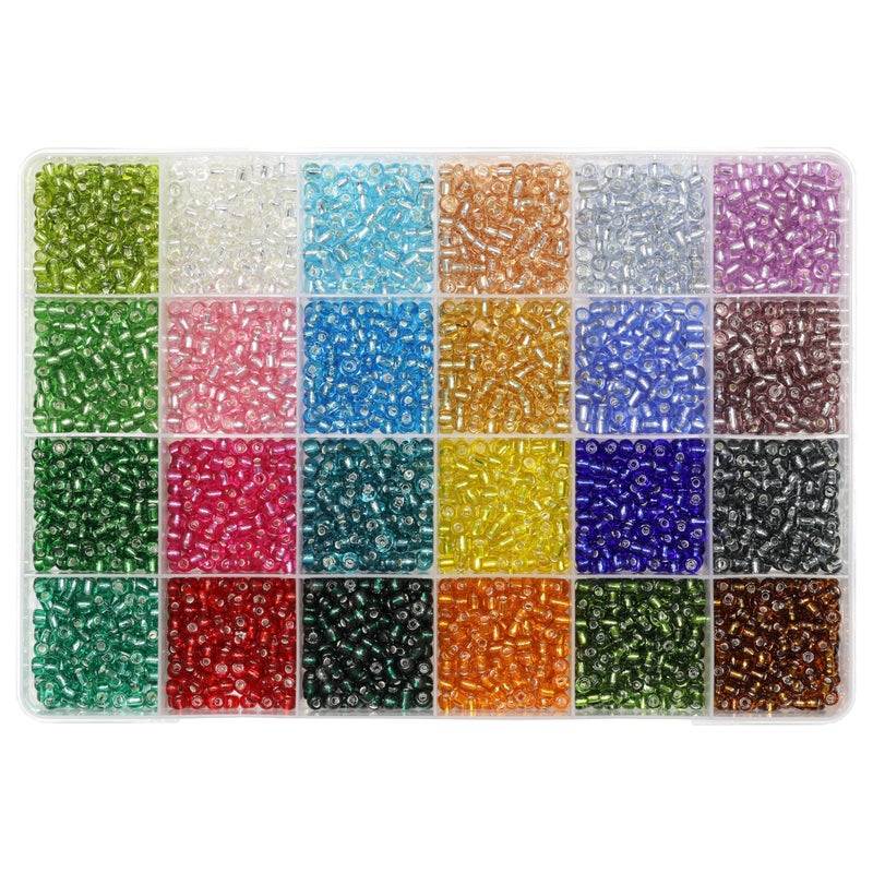 BalaFillic 60 Glass Seed Beads Transparent Silver Lined About 3000pcs in Box 24 Color Assortment 4mm Seed Beads for Jewelry Making