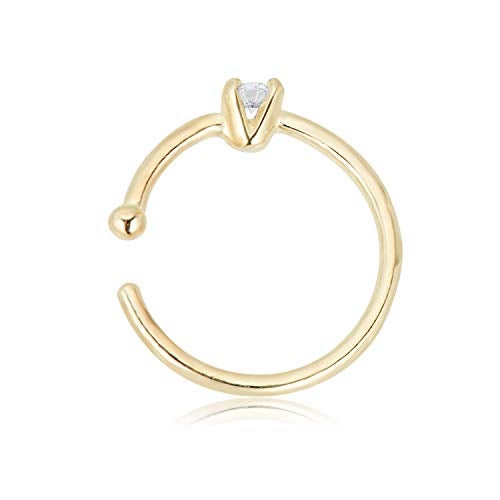 AVORA 14K Yellow Gold Simulated Diamond CZ Solitaire Nose Ring Hoop (20 Gauge) - 5/16" - Image 2