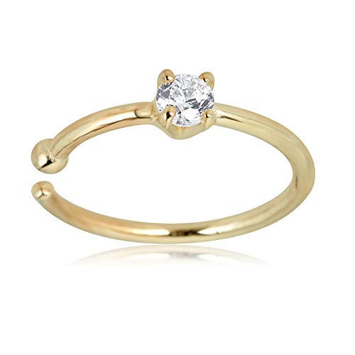 AVORA 14K Yellow Gold Simulated Diamond CZ Solitaire Nose Ring Hoop (20 Gauge) - 5/16" - Image 1