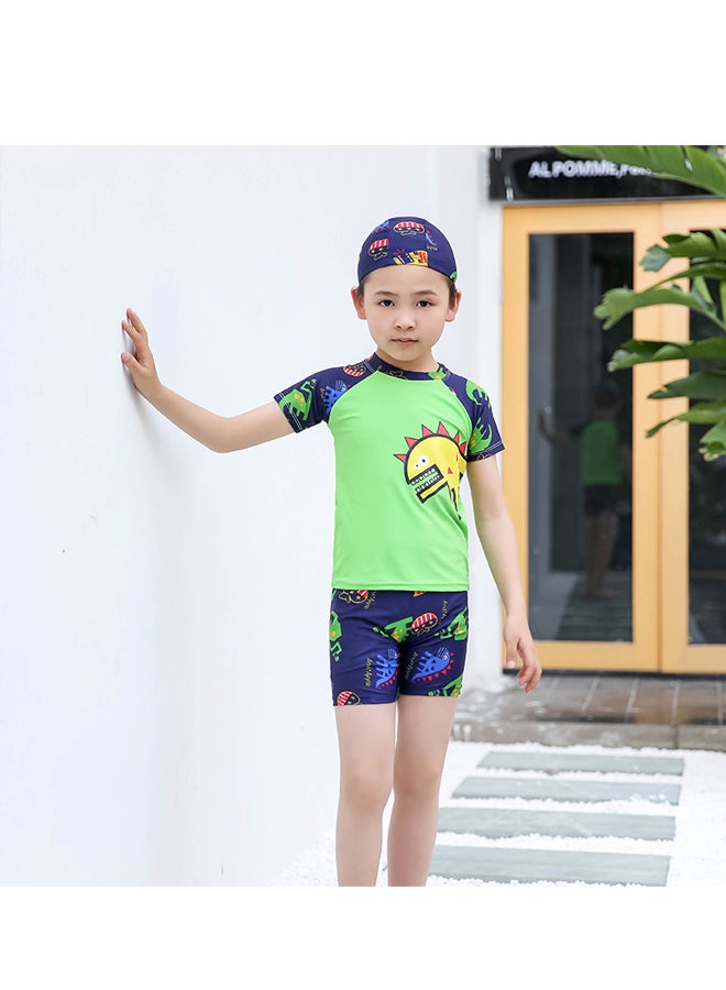 Three Piece Kids Swimsuit with Cap Set Boys Cartoon Print Swimwear Children Beachwear Bathing Suit for Summer  - Image 1