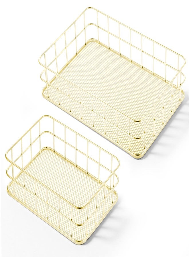 AojSup 2 Pcs Gold Basket Bathroom Gold Organizer Storage Basket for Decor Desktop Exquisite Vanity Dresser Ornament Office Stationery Home - Image 1