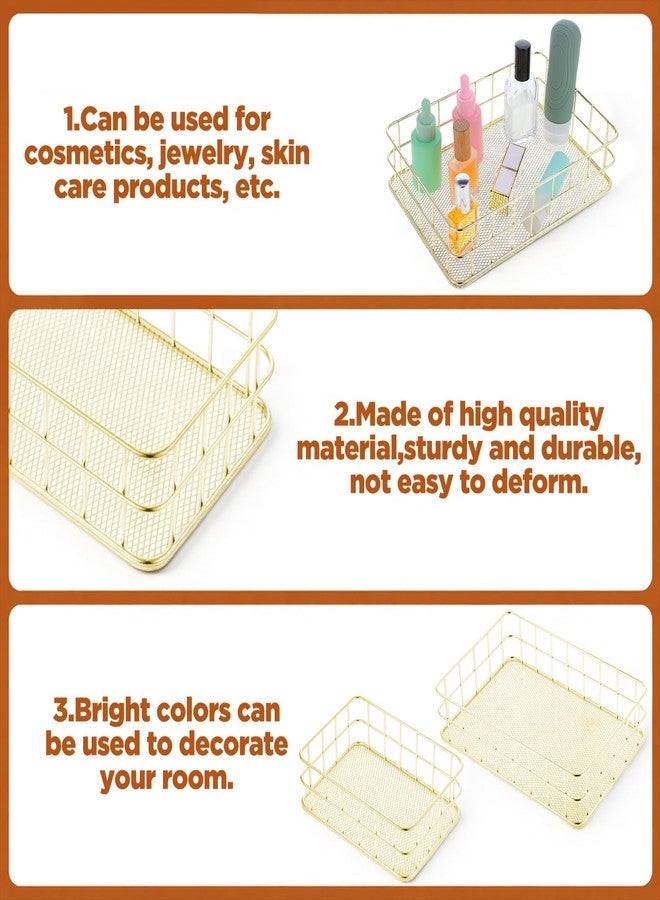 AojSup 2 Pcs Gold Basket Bathroom Gold Organizer Storage Basket for Decor Desktop Exquisite Vanity Dresser Ornament Office Stationery Home - Image 5