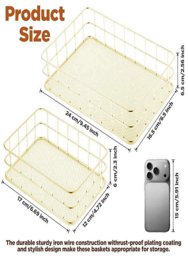 AojSup 2 Pcs Gold Basket Bathroom Gold Organizer Storage Basket for Decor Desktop Exquisite Vanity Dresser Ornament Office Stationery Home - Image 2
