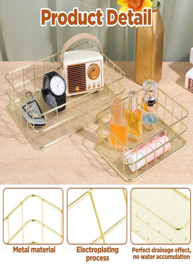 AojSup 2 Pcs Gold Basket Bathroom Gold Organizer Storage Basket for Decor Desktop Exquisite Vanity Dresser Ornament Office Stationery Home - Image 3