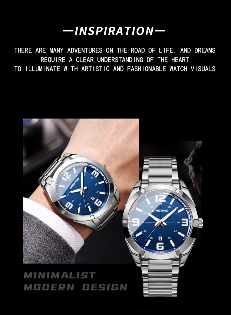 بينبوند ساعة يد رجالية كاجوال عصرية من الكوارتز مقاومة للماء ومضيئة ورياضية للأعمال - Image 2