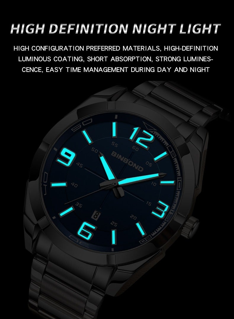 بينبوند ساعة يد رجالية كاجوال عصرية من الكوارتز مقاومة للماء ومضيئة ورياضية للأعمال - Image 5