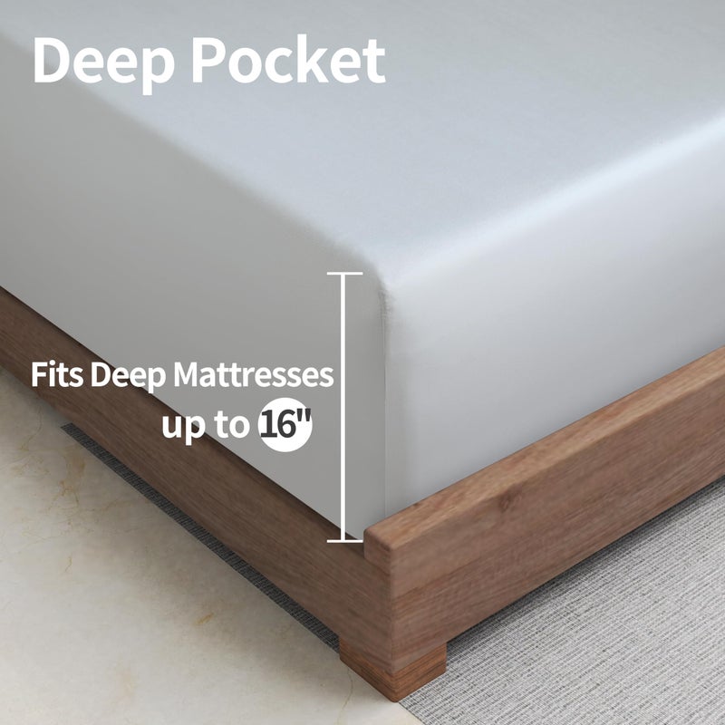 Zaizaihome 2 Pack Bamboo Viscose Cooling Fitted Sheet Full Size Only  400 Thread Count  16"" Deep Pocket Cooling Bottom Sheets for Hot Sleeper  Silky Soft Breathable (Full  Gray  - Image 5