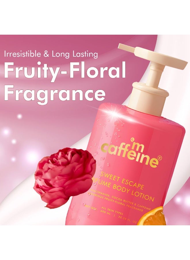 mCaffeine Sweet Escape Perfume Body Lotion | Niacinamide, Cocoa Butter & Shea Butter For Deep Moisturization | Lightweight, Non-Sticky | Fruity-Floral Fragrance | Body Lotion For Dry Skin - 600ml - Image 4