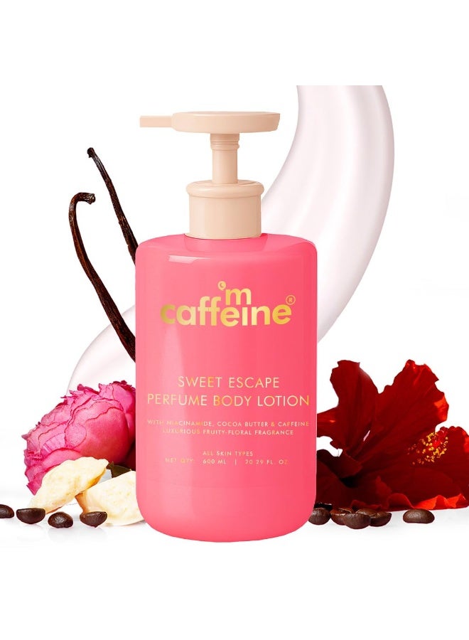 mCaffeine Sweet Escape Perfume Body Lotion | Niacinamide, Cocoa Butter & Shea Butter For Deep Moisturization | Lightweight, Non-Sticky | Fruity-Floral Fragrance | Body Lotion For Dry Skin - 600ml - Image 1