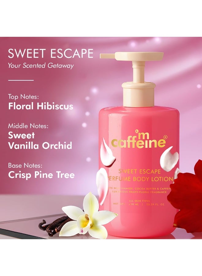 mCaffeine Sweet Escape Perfume Body Lotion | Niacinamide, Cocoa Butter & Shea Butter For Deep Moisturization | Lightweight, Non-Sticky | Fruity-Floral Fragrance | Body Lotion For Dry Skin - 600ml - Image 3