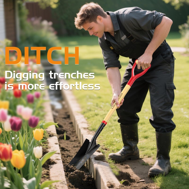HIGHLIGHT Spade Shovel, Transplanting Spade, Drain Spade, Spade Shovels for Digging, Sharp Shooter Shovel, 45Inch, Steel D-Grip, Wooden Handle, Snow Shovel & Snow Removal Tool - Image 5