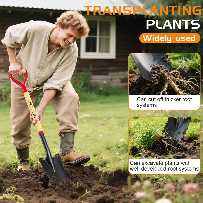 HIGHLIGHT Spade Shovel, Transplanting Spade, Drain Spade, Spade Shovels for Digging, Sharp Shooter Shovel, 45Inch, Steel D-Grip, Wooden Handle, Snow Shovel & Snow Removal Tool - Image 4