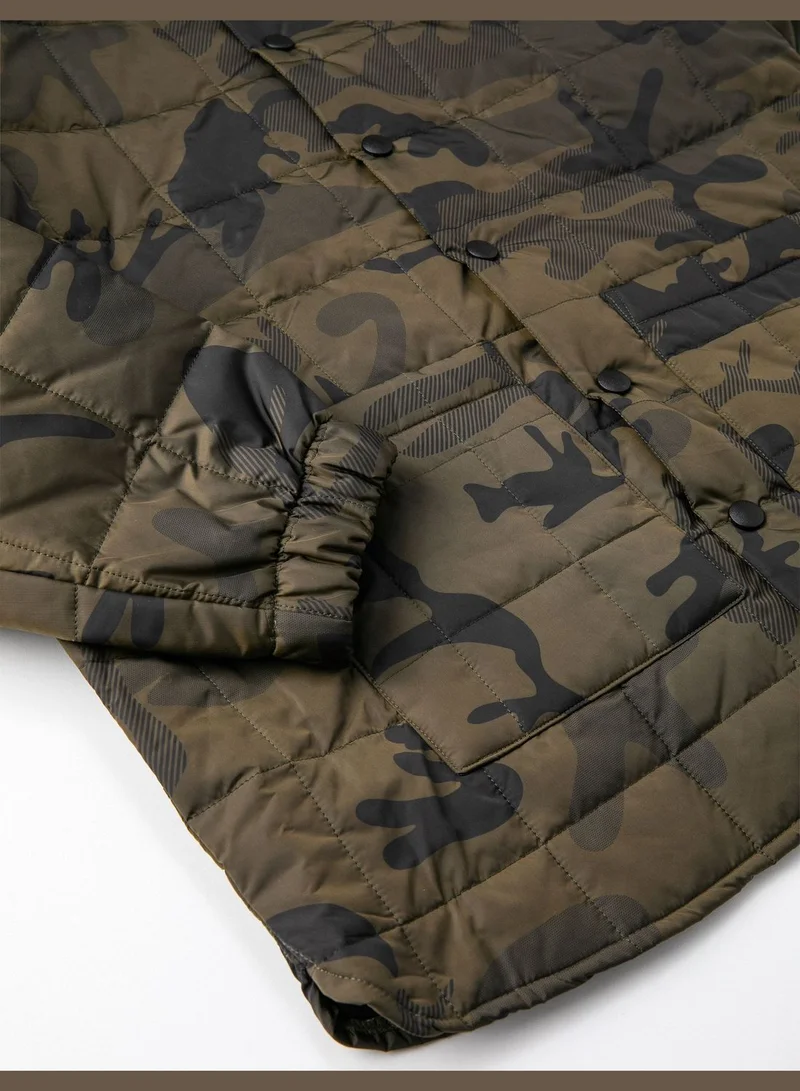KOTON Puffer Coat Hooded Camouflage Printed Pocket Detailed