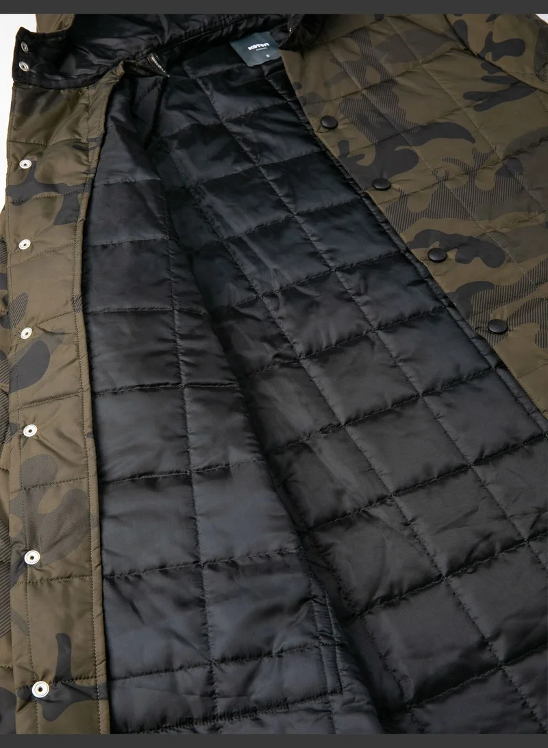 KOTON Puffer Coat Hooded Camouflage Printed Pocket Detailed